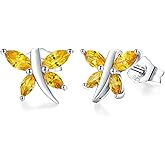 RANDES 925 Sterling Silver Dragonfly Stud Earrings for Women Trendy Dainty Cute Earrings Ruby/Sapphire/Emerald Gemstone Studs Birthstone Anniversary Jewelry