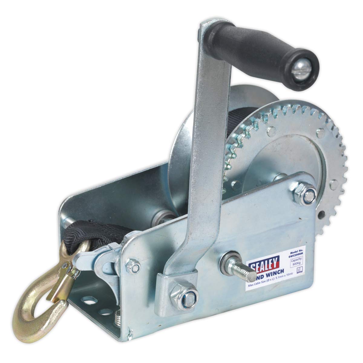 Sealey Gww2000M Geared Hand Winch 900Kg Capacity with Webbing Strap