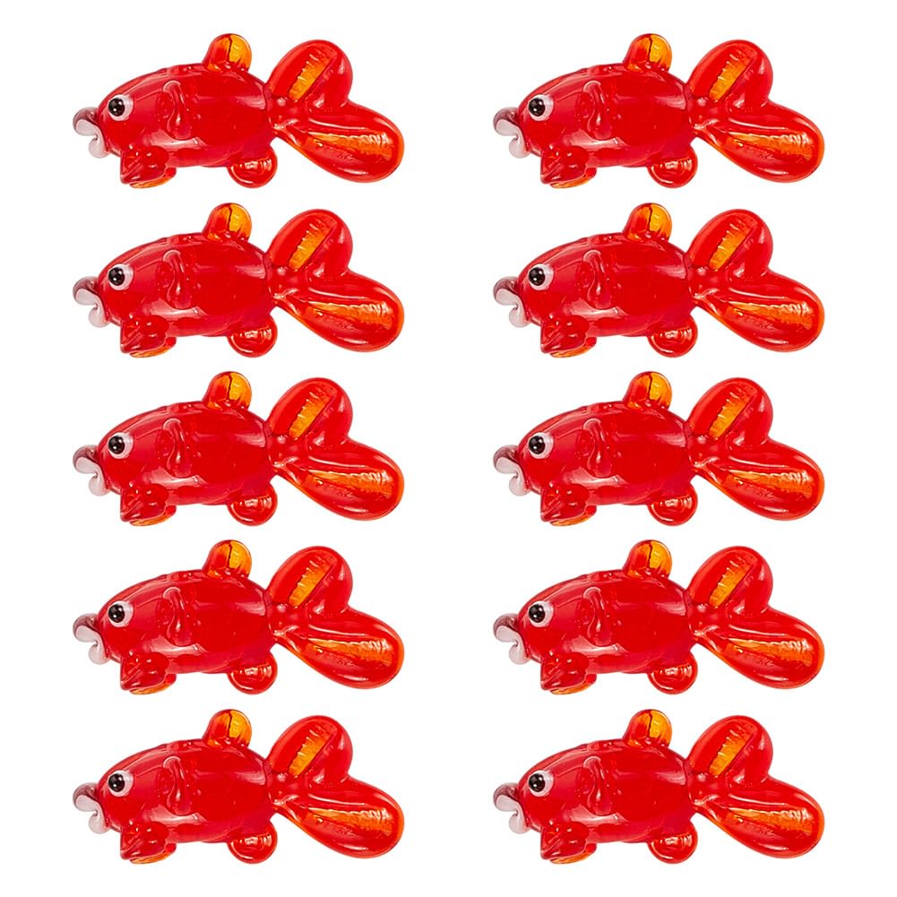 GOMAKERER 10 Pcs Handmade Goldfish Lampwork Glass Beads, Red, Bumpy, Cartoon Animals, 28x15.5mm, Ideal for Jewelry Making