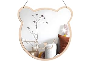 Pursuestar Wooden Plastic Mirror for Wall - Kids Safety, Acrylic, Non-Glass and Unbreakable - Bear Hanging Mirror for Kid's B