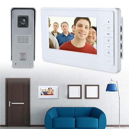 SENDERPICK 7' Video-Türsprechanlage, TFT Video Türklingel Intercom System mit 1 Kamera 1-Monitor Nachtsicht, Gegensprechanlag