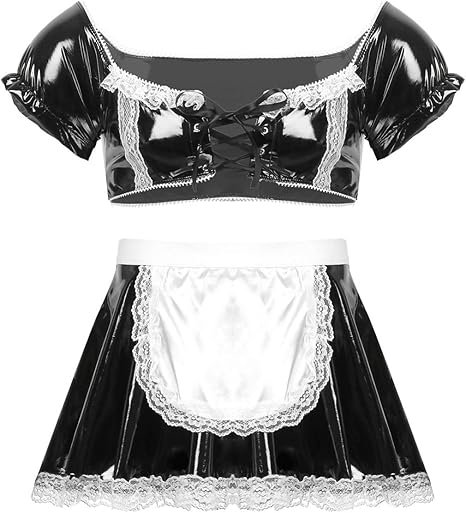 Vhersily Herren Maid Kostüm - Lackleder Kleid Für Crossdressing & Cosplay