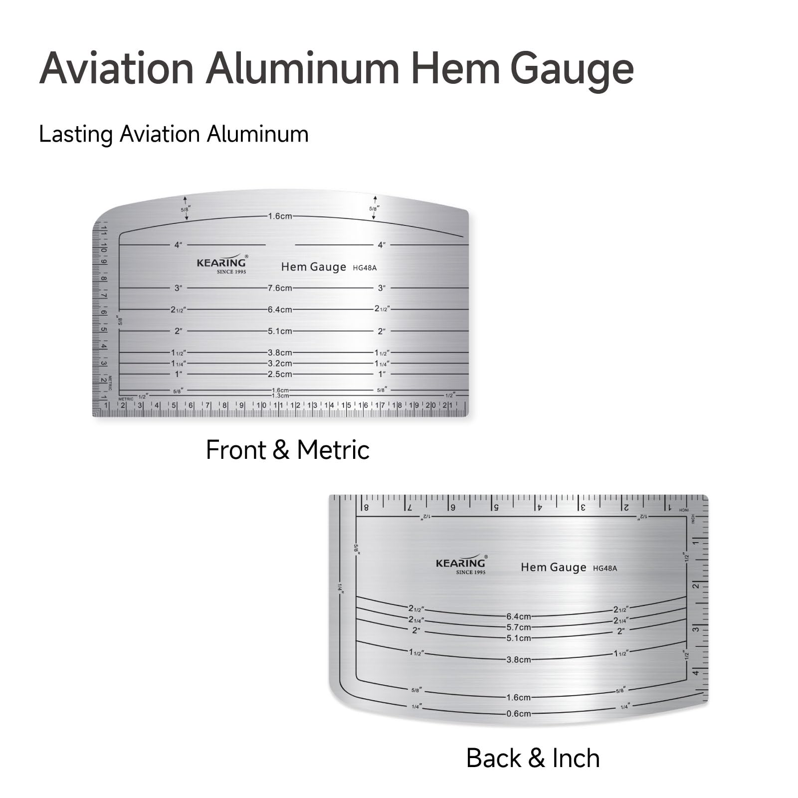 KEARING Aviation Aluminium Hot Hem Gauge, Hot Iron Ruler Hot Press for Sewing Pattern Alterations, Belt and Waistbands