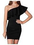 WDIRARA Girl's One Shoulder Ruffle Trim Flounce