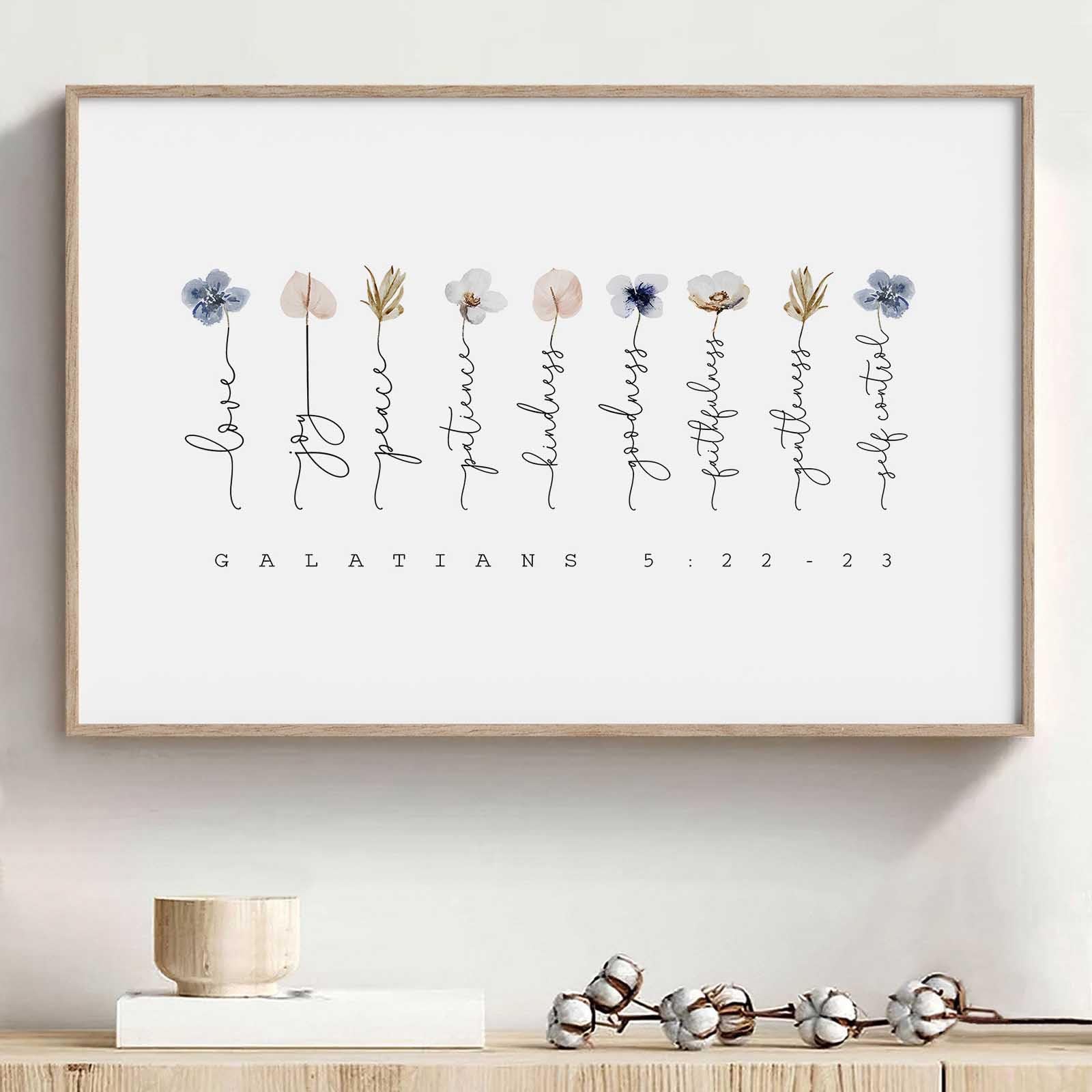 Photo 1 of Galatians 5 22-23 Wall Art Fruit of the Spirit Picture Floral Scripture Wall Art Minimalist Flower Posters Bible Verse Quotes Plant Floral Pictures Modern Flower Poster for Living Room 16x24in