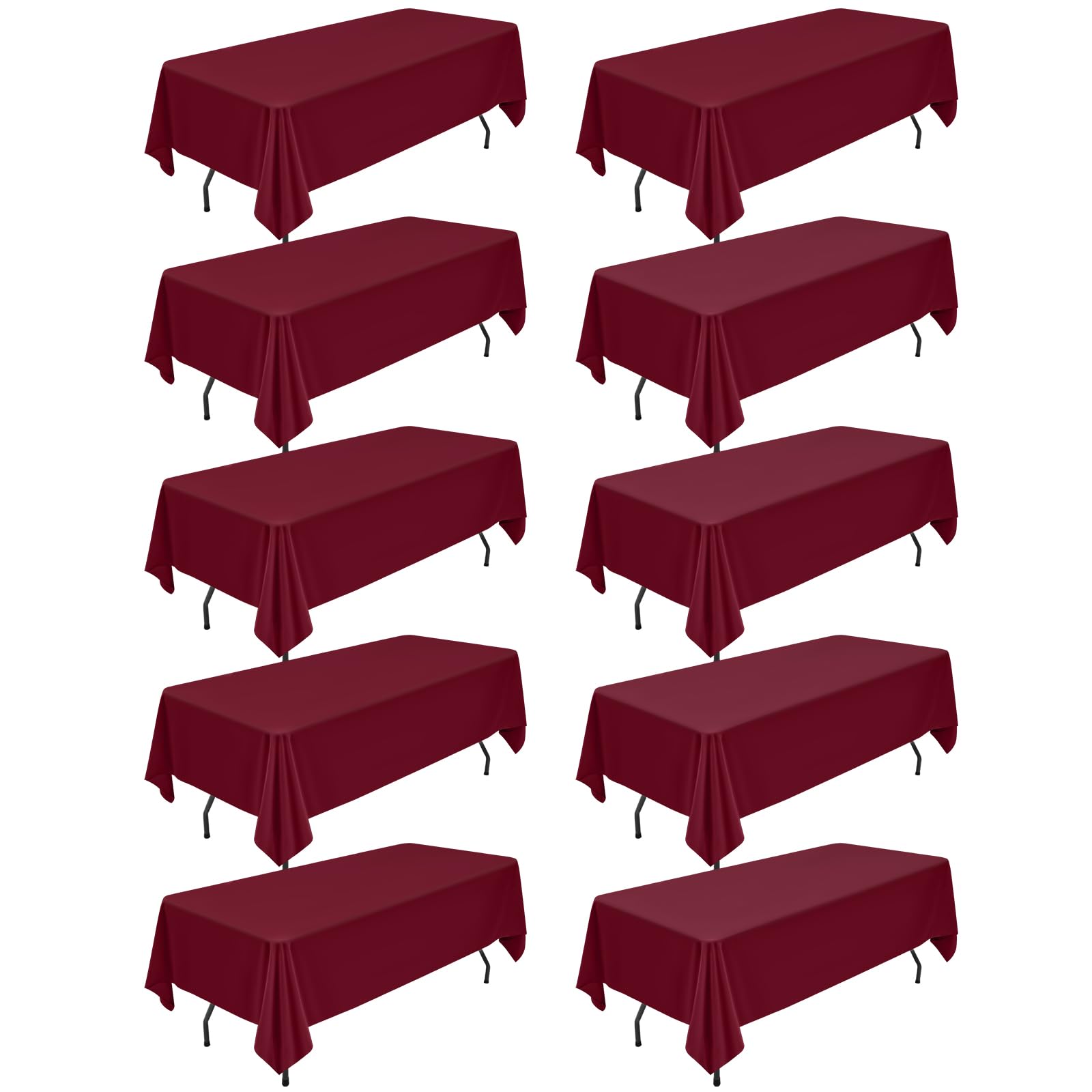 Photo 1 of 10 Packs Burgundy Polyester Tablecloth 60 x 102 inch Rectangle Table Cloth for 6 Foot Tables Wrinkle Resistant Washable Fabric Table Cover Polyester Brown Table Cloth for Party,Wedding, Banquet
