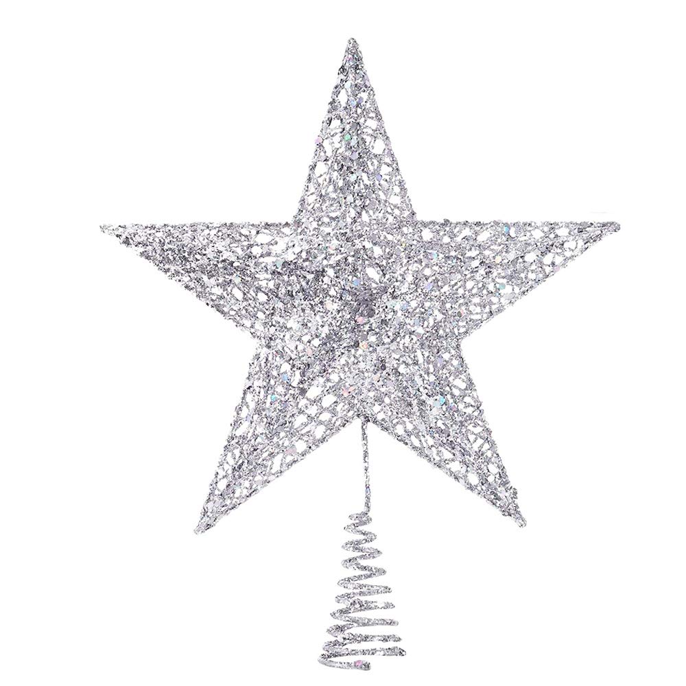 Time to Sparkle 20 * 16 * 4cm Glitter Christmas Tree Topper Star For Christmas Tree Decoration Silver