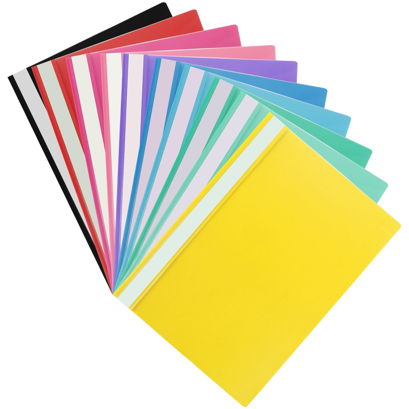 CYEER 100 Pcs A4 Project Folder, Plastic Project Folders A4 Presentation Folders Report Document Organiser Holder Plastic Wallet File Folders with Clear Cover and 2 Prongs,10 Colours