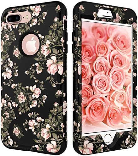 iPhone 7 Plus Case,VSCase(TM) Hybrid Impact Defender Heavy Duty Full-Body Case Cover for Apple iPhone 7 Plus 5.5 inch-Flowers Black