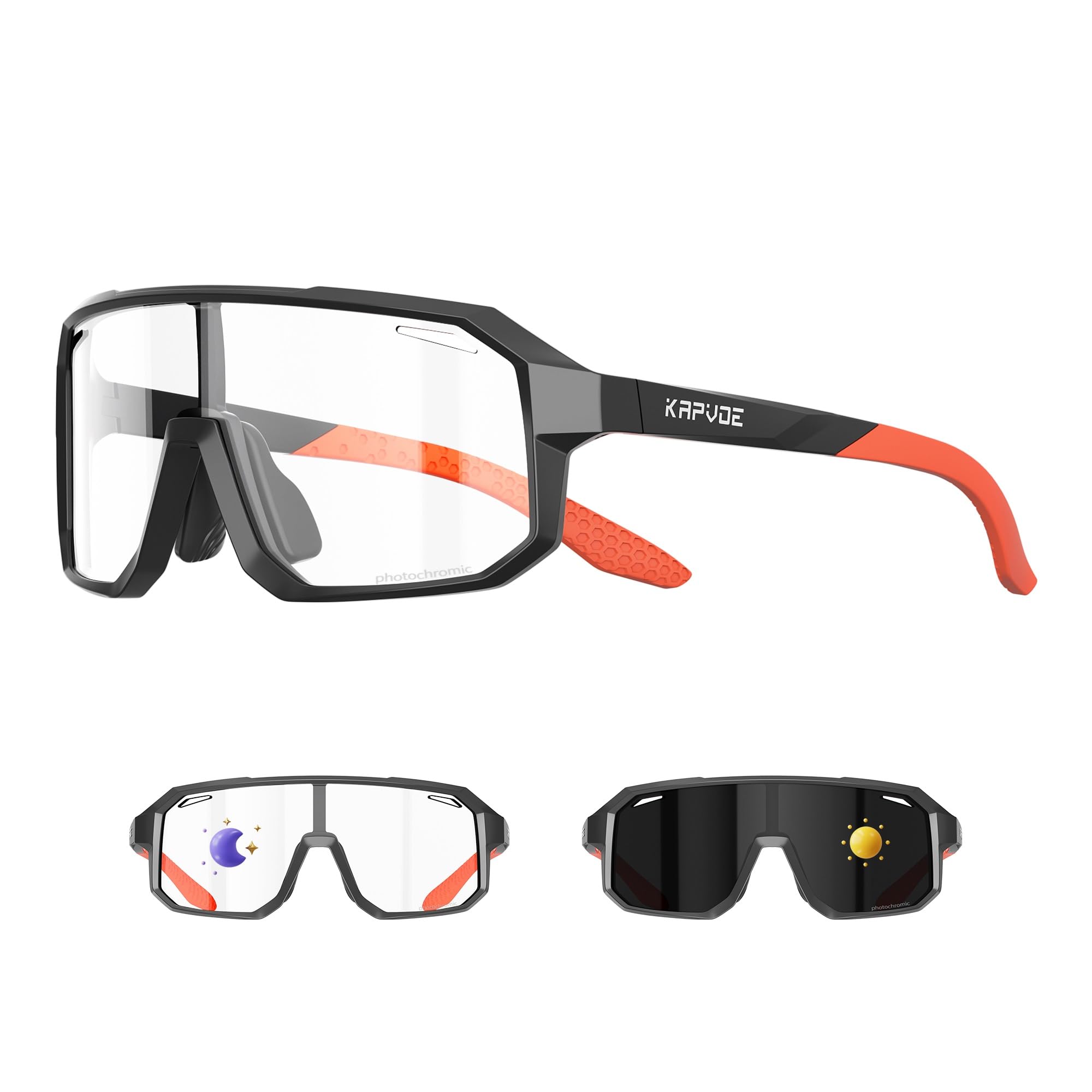 KAPVOE Kids Photochromic Sports Sunglasses UV400, Lightweight TR90 Baseball Cycling Glasses with Adjustable Nose Pads for Boys Girls 01