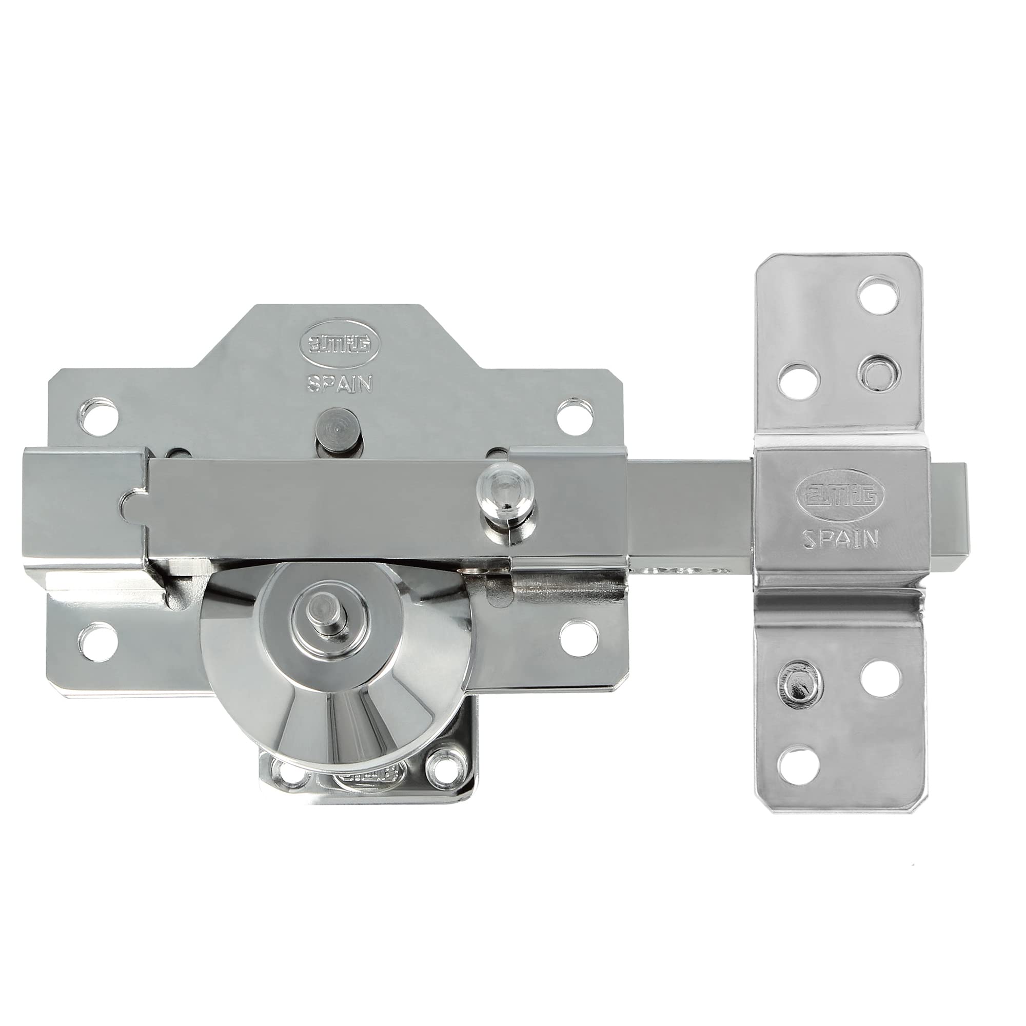 Amig - High Security Overlap Lock for Wooden Doors | Mod. 8 Plus | 90 x 154 mm | with Round Security Cylinder and Latch | Silver Steel