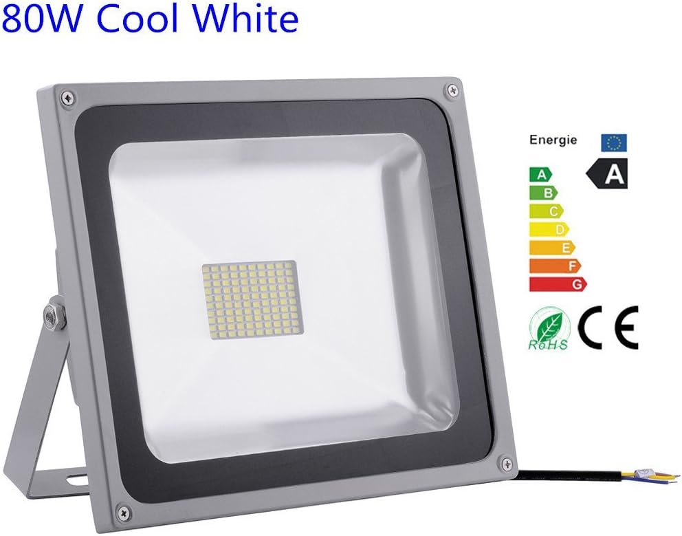 Greenmigo 80W SMD LED IP65 Waterproof Floodlights FloodLights Outdoor & Indoor Cool White [Energy Class A]