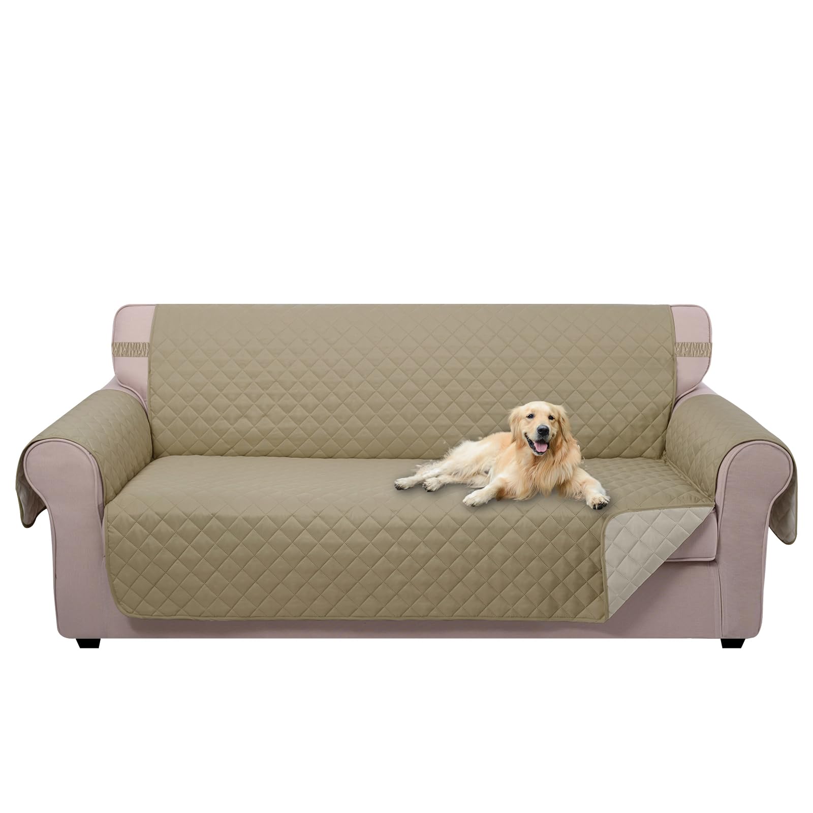 Photo 1 of U-NICE HOME Reversible Sofa Cover Couch Cover for Dogs with Elastic Straps Water Resistant Furniture Protector for Pets Couch Cover for 3 Cushion Couch (Sofa, Light Camel/Beige)