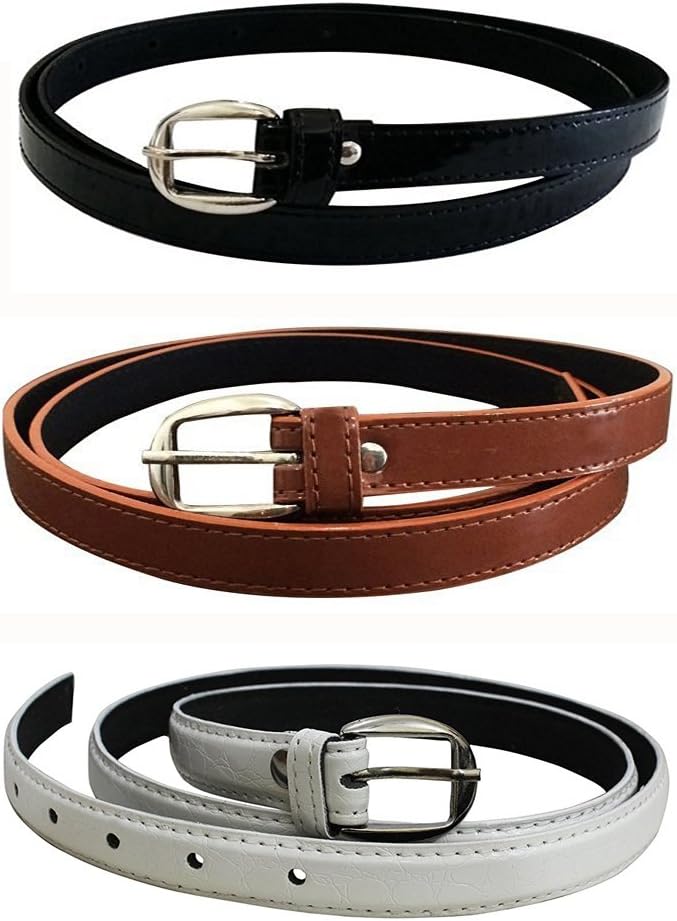 GlamioWomen's Leather Belt (Pack Of 3) (GLA/WOMENBELTS1/BKBRWH_Multicolor)