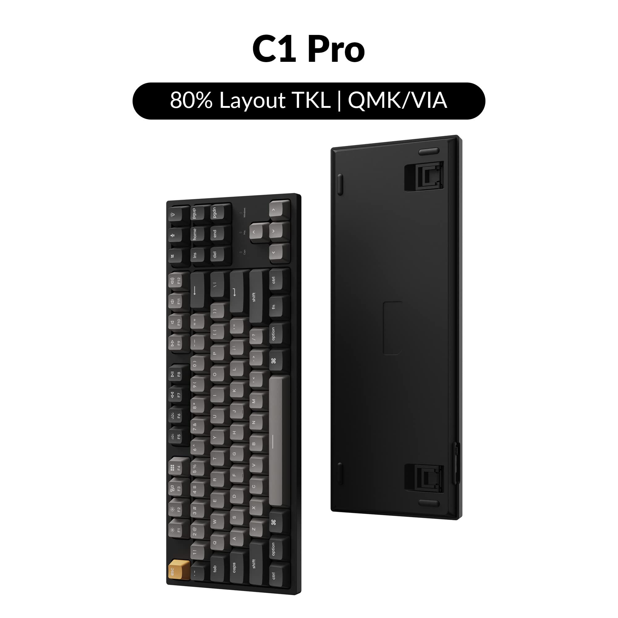 Keychron C1 Pro Custom Wired Mechanical Keyboard, TKL Layout RGB QMK/VIA Programmable Macro with Hot-swappable K Pro Red Switch OEM Profile Double-Shot PBT Keycaps Compatible for Mac Windows Linux