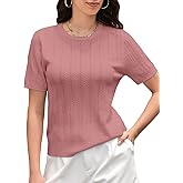 DAIMIDY Women's Short Sleeve Sweaters Hollow Out Summer Sweater Lightweight Cable Knit Pullover Tops