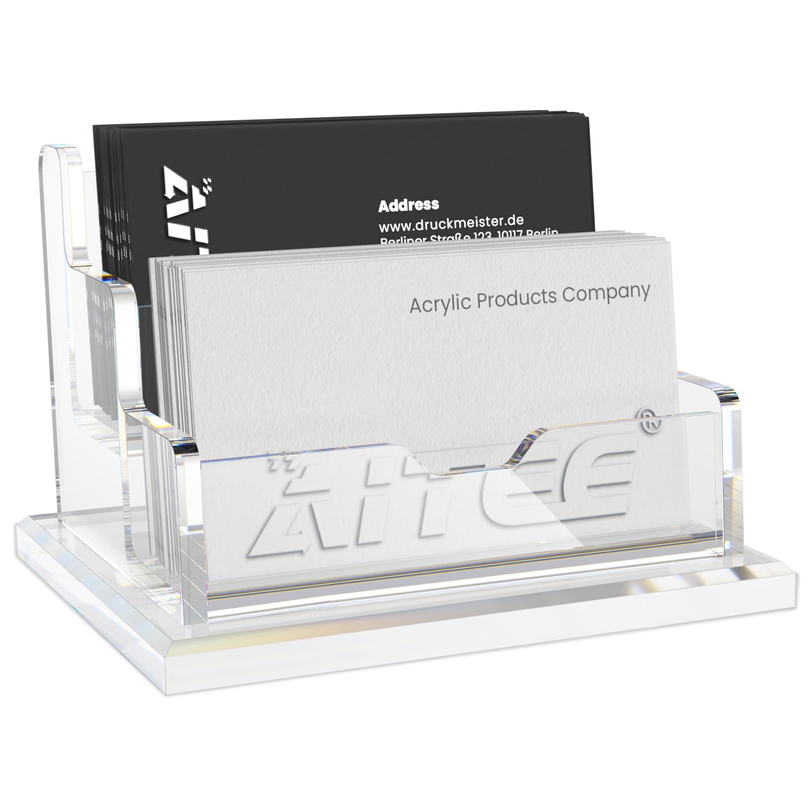 AITEE Business Card Holder for Desk: Clear Acrylic 2 Slot 2 Tier Card Display Stand Holder for Office and Exhibition Countertop , Fits 100-120 Business Cards
