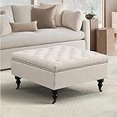 FriFurne Square Storage Ottoman Coffee Table Tufted Upholstered Large Ottoman with Storage Square Ottoman with Rolling Wheels