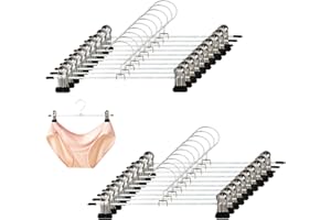 VEGCOO 20 PCS Pant Hangers with Clips, 28cm Black Skirt Hangers with Non-Slip Adjustable Clips, Stainless Steel Hanger with C