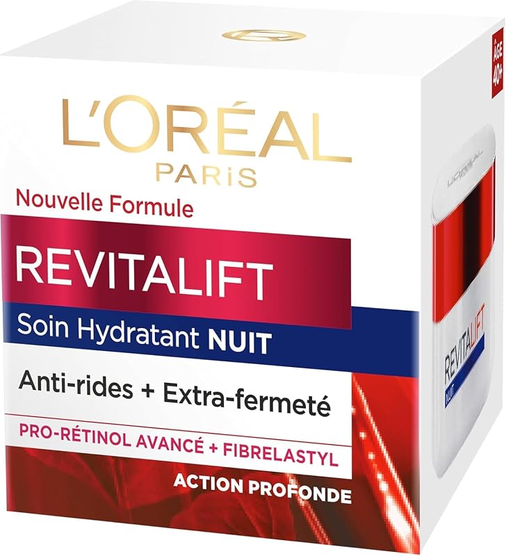 L’ORÉAL PARIS - SOIN NUIT HYDRATANT VISAGE ANTI-ÂGE - CRÈME ANTI-RIDES, EXTRA-FERMETÉ & TONIFIANTE - ENRICHI AU PRO-RÉTINOL & FIBRELASTYL - TOUS TYPES DE PEAUX - REVITALIFT - 50 ML