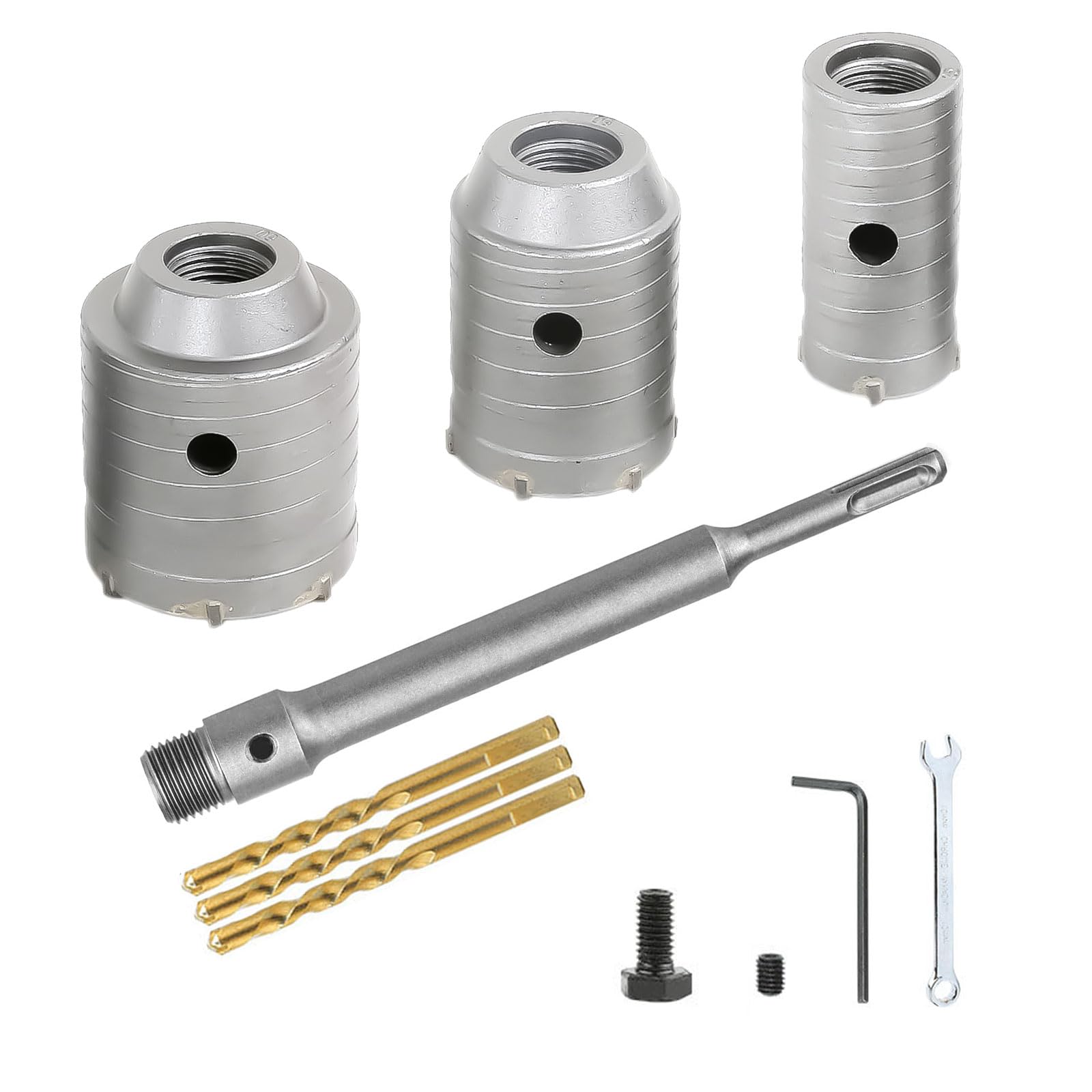 Wall Cutter Drill Bit with SDS Plus Shank 350mm Connecting Rod, 30/40/50MM Core Drill Bit Set for Air Conditioner, Hoods Pipe Punching, Round Handle Hole Saw for Concrete, Brick, Cement, Masonry, Tile