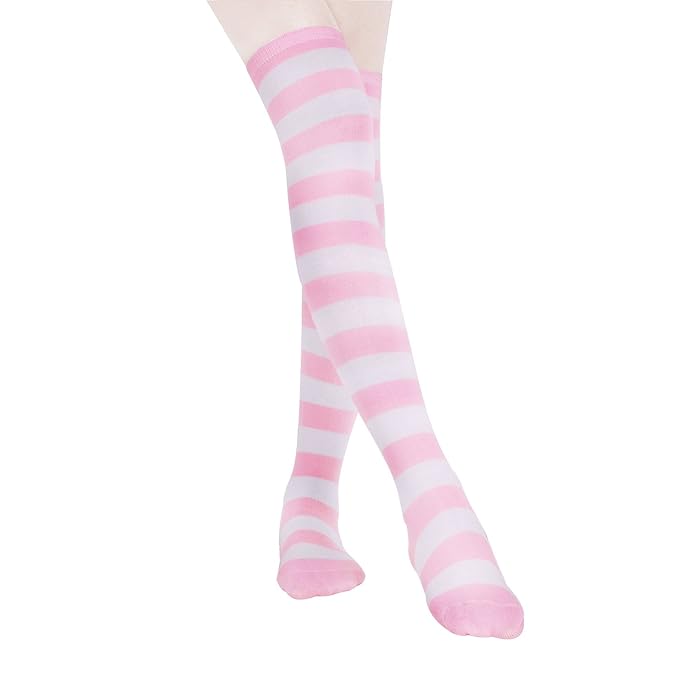 HABI 1 Paar Gestreifte blau rosa & weiß Kniestrümpfe Damen über Knie-Lange Overknee Überknie  Strümpfe cosplay Kostüm