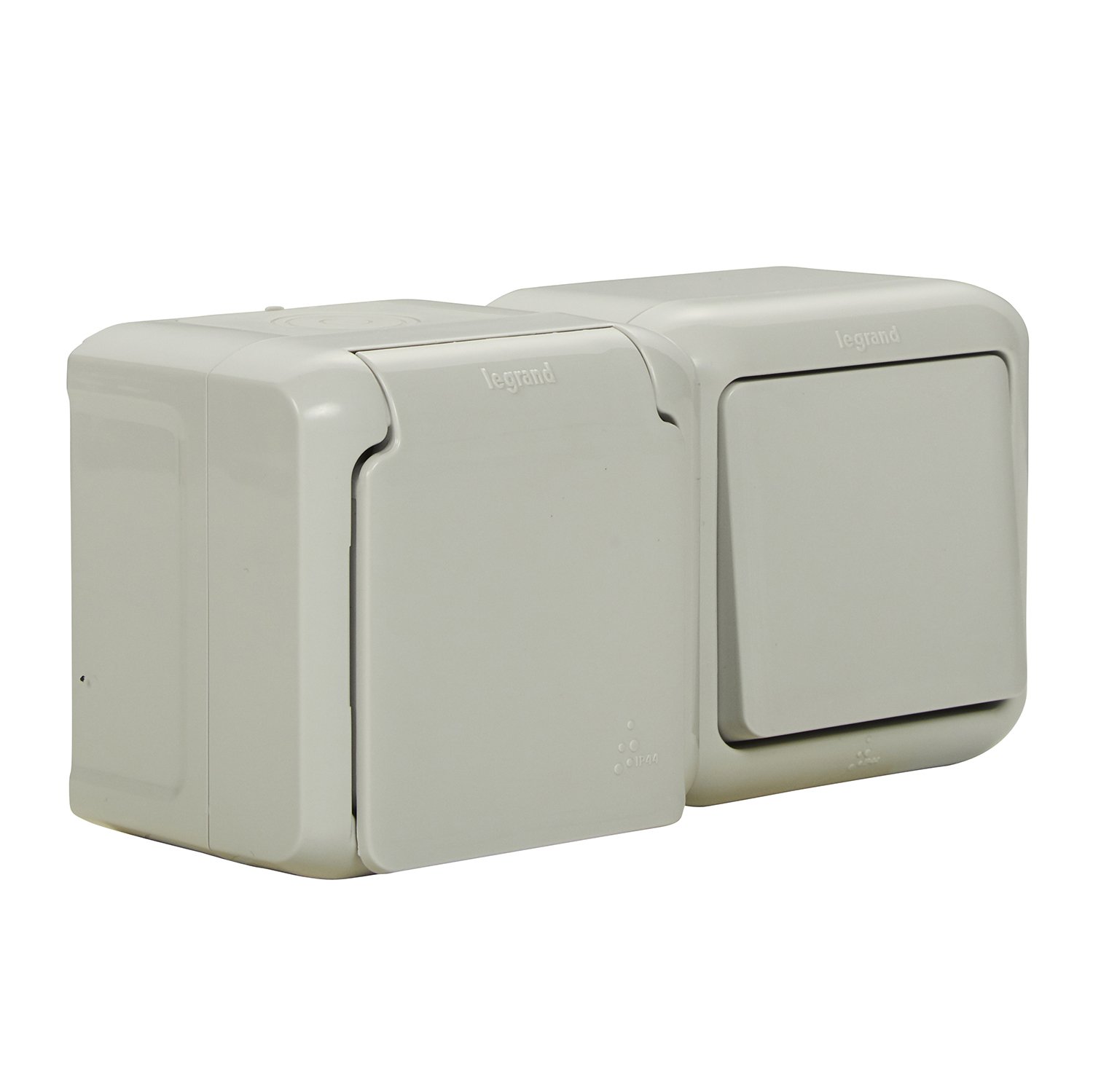Legrand, Wet Room Surface-Mounted Socket Switch Combination (Horizontal) IP44, Socket with Protective Contact and Lid, for Wall Mounting, 782391