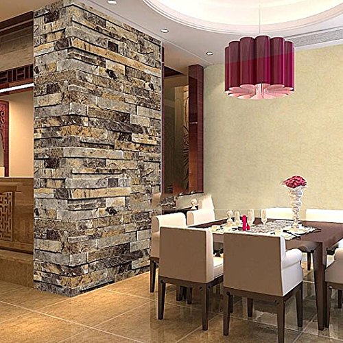 Gracelove Removable 3d Embossed Brick Wallpaper Stone Tile Print Wall Paper (Beige)