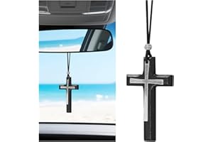 TSUGAMI Cross for Car Mirror Hanging Ornament, Wooden Christian Vehicle Rear View Mirror Pendant, Religion Jesus Wood Cross A
