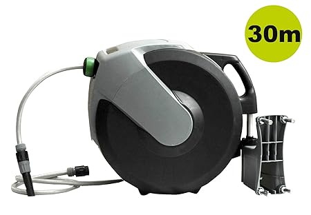 YERD Automatische Schlauchtrommel Schlauch-Aufroller 30+1m 1/2 Zoll Schlauch, Gardena kompatible Anschlüsse (30 Meter)