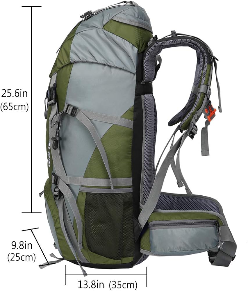 Loowoko Hiking Backpack 50L Travel Camping Backpack with Rain Cover for Outdoor (Green) : Clothing