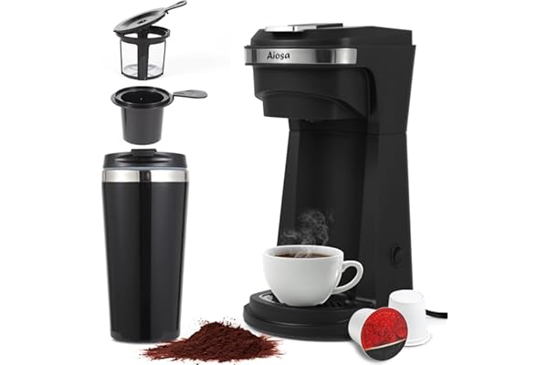 Aiosa 2 in 1 Single Serve K cup Coffee Maker 6-14Oz,With Travel Cup,Mini Single Coffee Maker Machine,One Button Operation,Aut