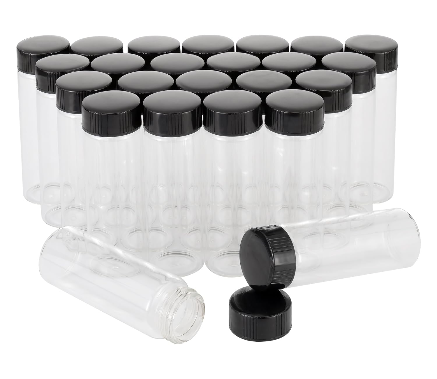 Unxuey 24 pack 30 ml (1 Oz) Clear Glass Vials Sample Glass Bottles with Plastic Screw Black Cap Transparent Lab Vials Lab Cosmetic Container