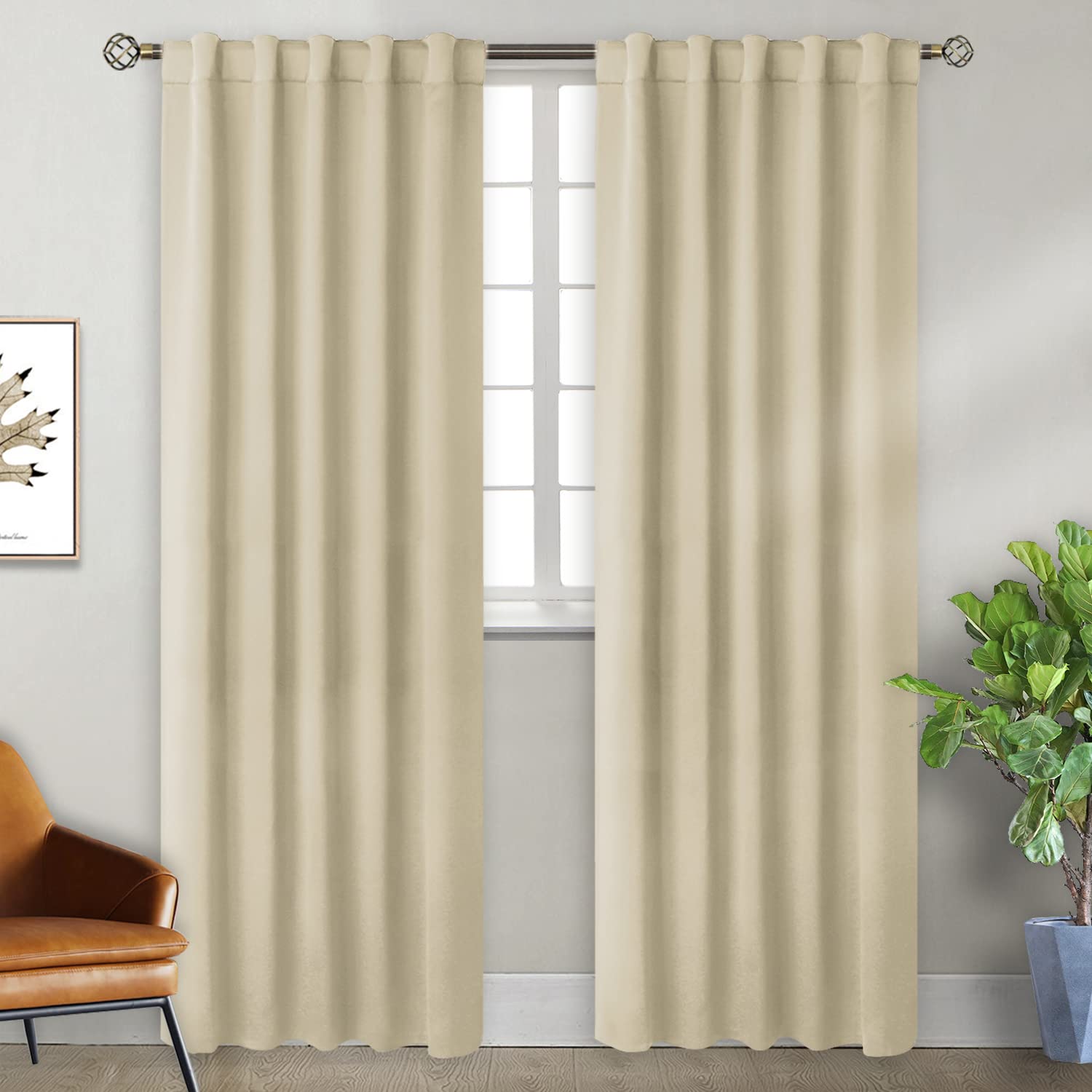 BGment Rod Pocket and Back Tab Blackout Curtains for Bedroom - Thermal Insulated Room Darkening Curtains for Living Room, 2 Window Curtain Panels (42 x 84 Inch, Beige)