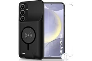 JBUBN Battery Case for Galaxy S24 Plus,High Capacity 12000mAh Extended Portable Protective Charging Case Backup Compatible with Galaxy S24 Plus Wireless Charger Case with 1x Screen Protector & Cable-Black