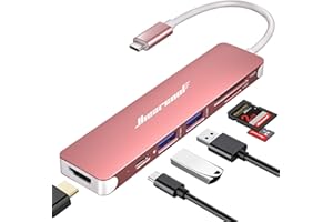 Hiearcool USB C Hub,USB C Dongle,7IN1 USB C to HDMI Multple Adapter Compatible for MacBook Dell Lenovo Asus Thunderbolt 3 Thunderbolt 4 USB C Docking Station (HDMI USB3.0 TF/SD PD)-Rose Gold
