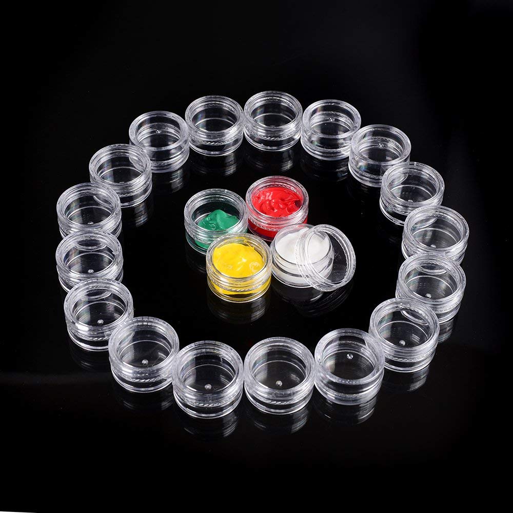120 PCs 5 Gram Empty Plastic Cosmetic Samples Container for Make Up, Eye Shadow, Nails, Powder, Gems, Beads, Jewelry, Cream Small Clear Pot Jars with Lid : Beauty