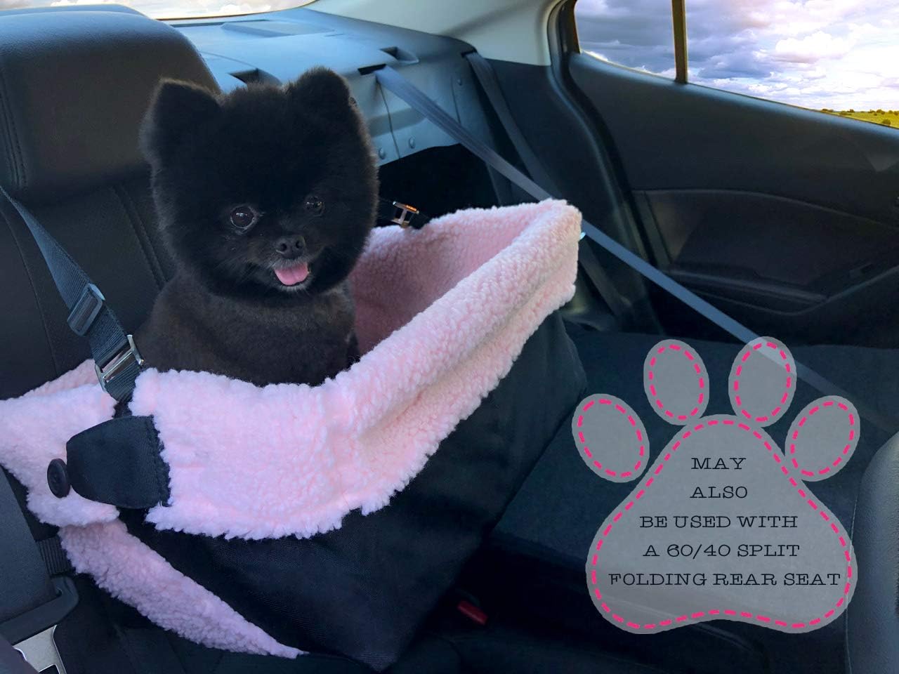 Pink and Black Cozy Boost with Clip On Leash- Premium Quality Dog Booster Seat and Collapsible Dish for Small Dogs, Puppies, and Pets Up to 20 lbs : Pet Supplies