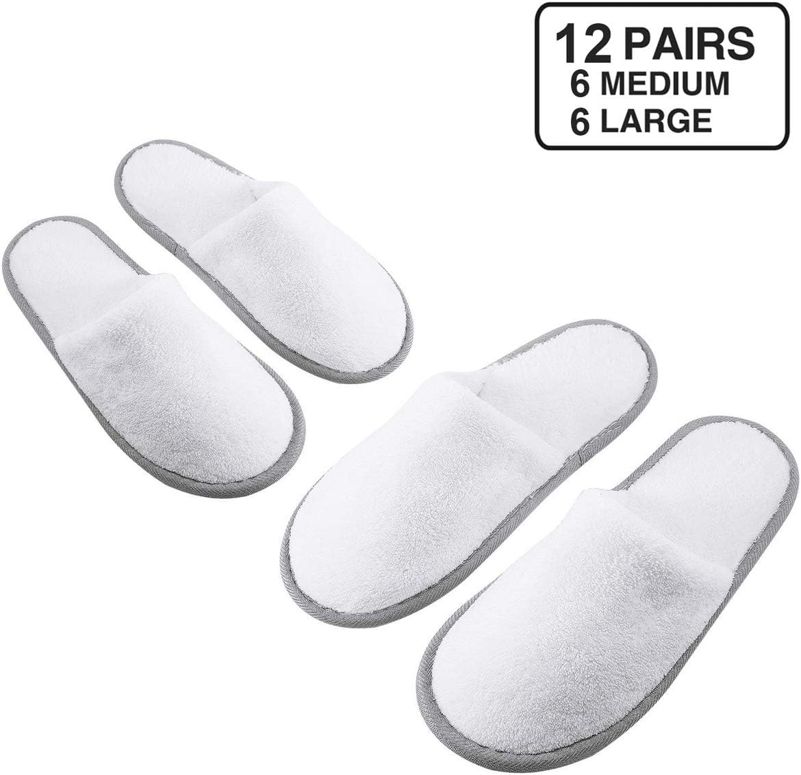 Spa Slippers, Closed Toe (12 Pairs- 6L, 6M) Disposable Indoor Hotel Slippers for Men and Women, Fluffy Coral Fleece, Deluxe Padded Sole for Extra Comfort- Perfect for Guests, Travel Wedding
