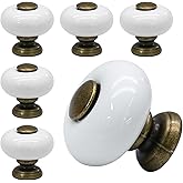 suiwotin 6pcs White Ceramic Cabinet Knobs, Small Round Drawer Knobs | Vintage Dresser Knobs, with Antique Bronze Point &amp; Base, Decorative Pull Handles