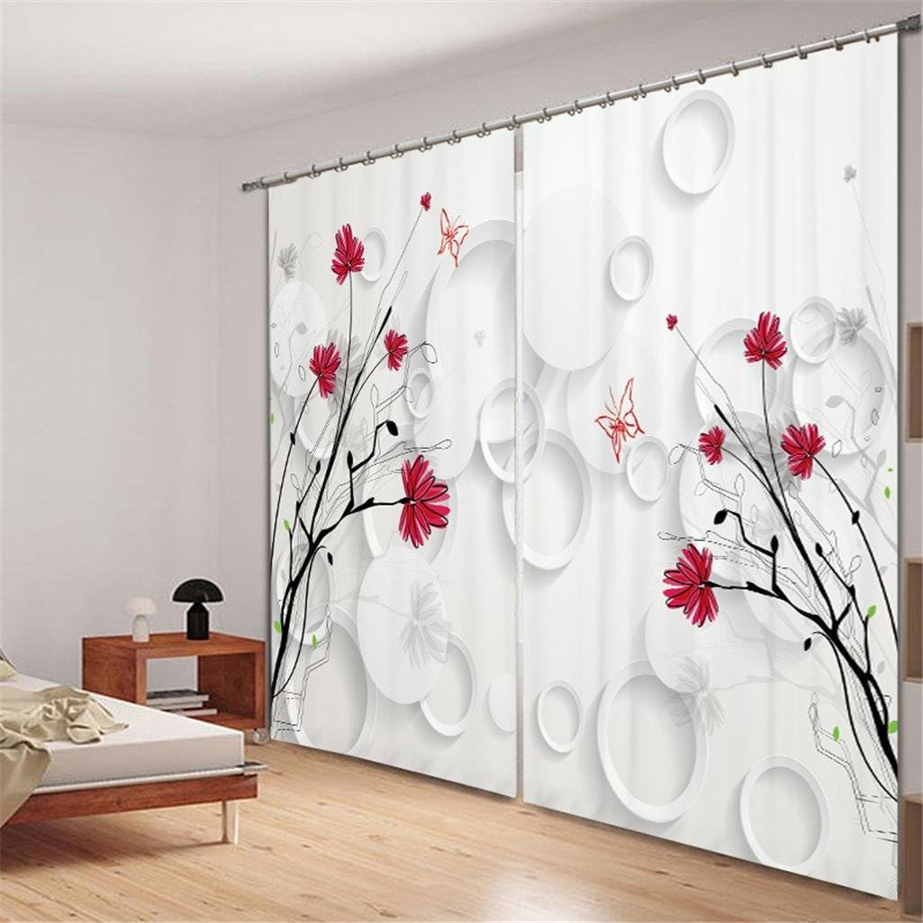 GFYWZ Polyester 3D Circle Flowers Personality Three dimensions Digital printing Blackout Curtains Home Decor Noise Reducting Solid Thermal Window Drapes Panel Curtain, wide 2.64x high 2.13
