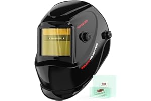 YESWELDER Auto Darkening Welding Helmet, 1/1/1/1 True Color Solar Powered Welding Hood with 2 Arc Sensors, Wide Shade 3.5/9-1