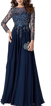 blue evening gown with sleeves