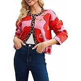 Floral Cardigan Sweater Women's Long Sleeve Leopard Open Front Knit Jacket Button Down Fall Casual Outwear