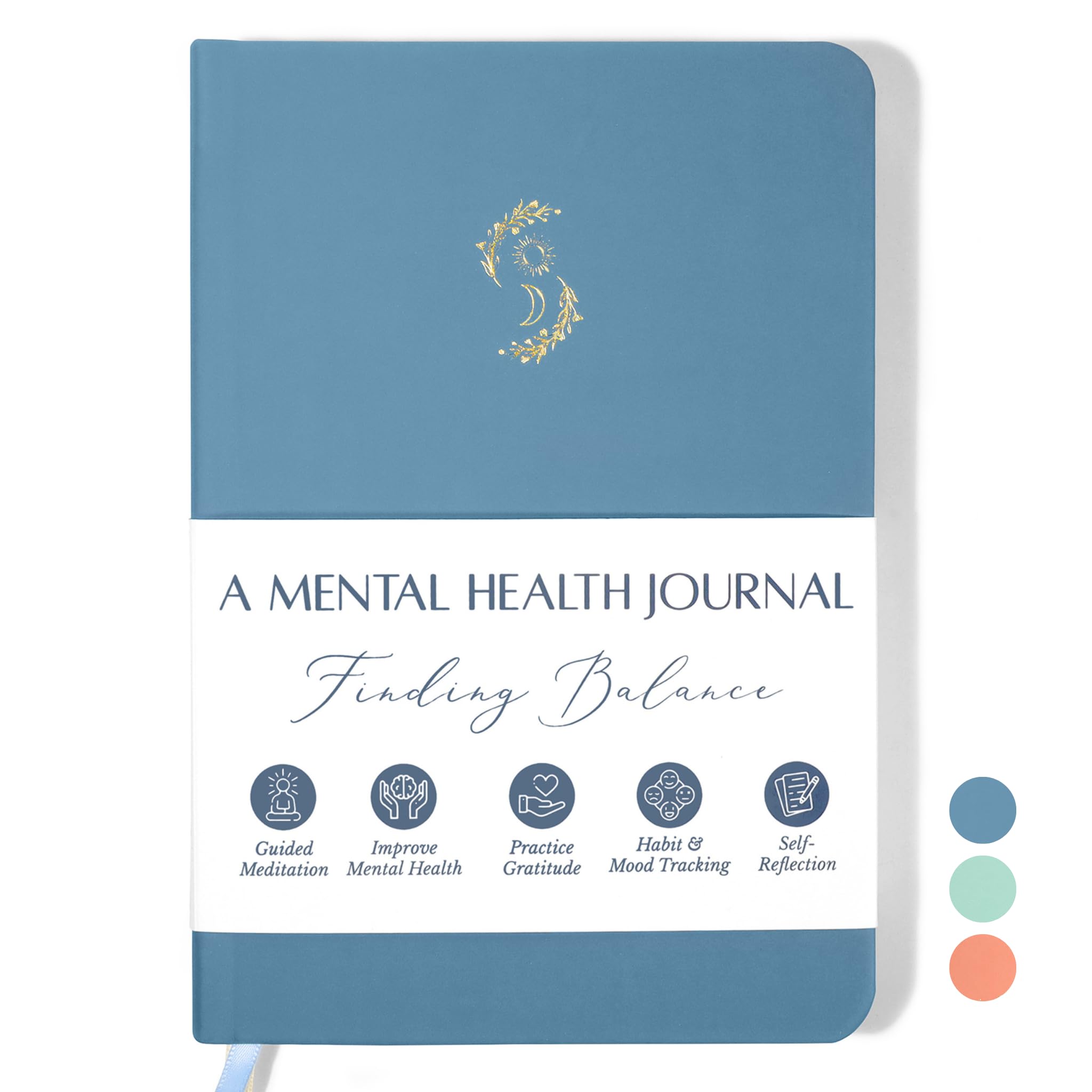 LIFTINSPIRE CO. FINDING BALANCE Mental Health Journal – 6-Month Daily Journal with Prompts for Mindfulness, Self-Care & Healing – Anxiety & Depression Relief – Blue Hardcover