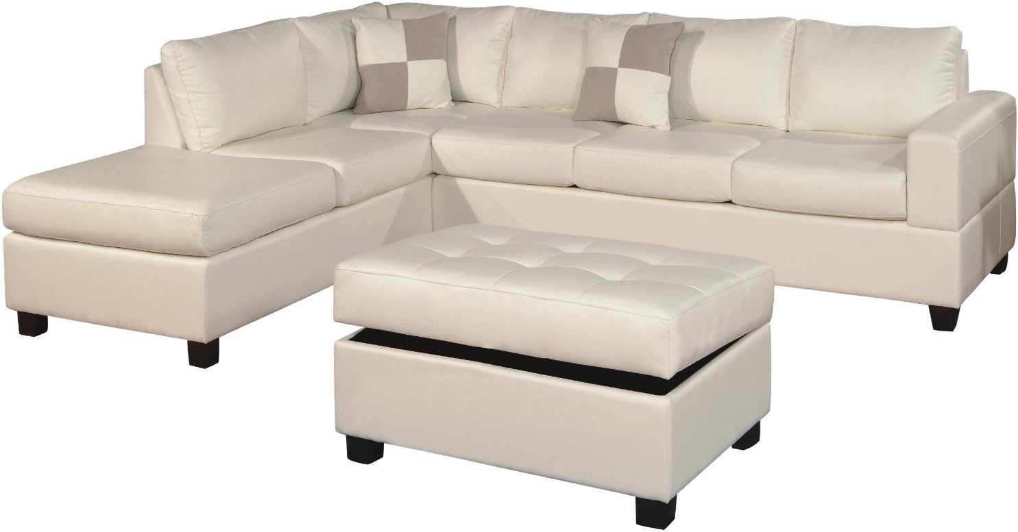 Amazon Com Poundex Cream Bonded Leather Living Room Sectional