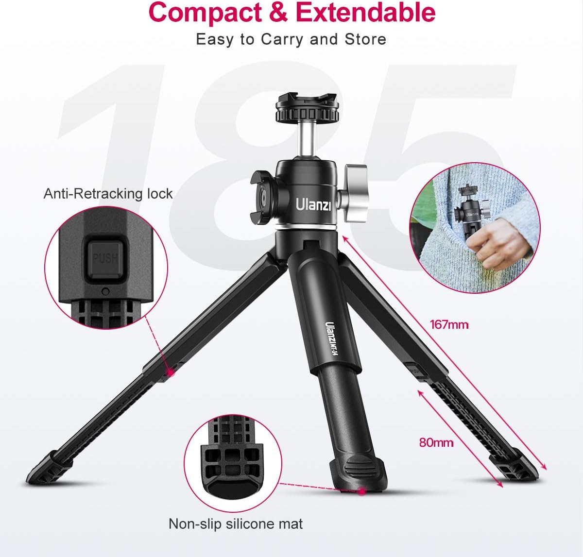 Mini Tripod PICTRON MT-14 Mini Camera Tripod with 360° Ball Head & Cold Shoe, Extendable Small Selfie Stick Tabletop Tripod for Camera iPhone Android Projector Monopod Webcam DSLR Gopro : Camera & Photo