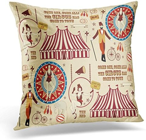 Kjalioeig-Throw Cushion Pillow Covers Vintage Pattern of the Circus Ticket Trapeze Comfortable material Size: 16x16 Inch