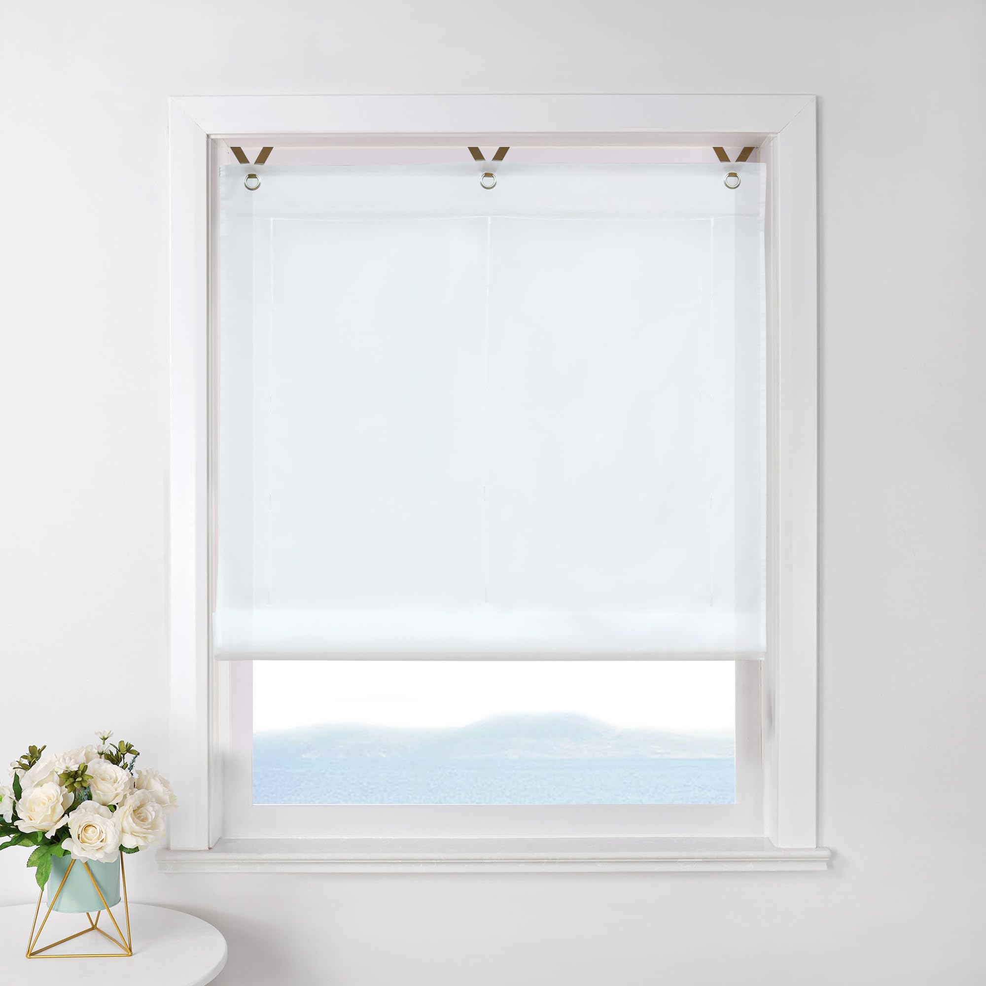 ESLIR Roman Blind No Drilling Required Transparent with Eyelets Colour Gradient Curtains with Hooks Eyelet Roller Blind Modern Curtains White W x H 100 x 130 cm 1 Piece