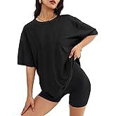 ATHMILE Womens Oversized T Shirts Loose Fit Crewneck Short Sleeve Tops Summer Casual Blouse Y2K 2024 Basic Tee